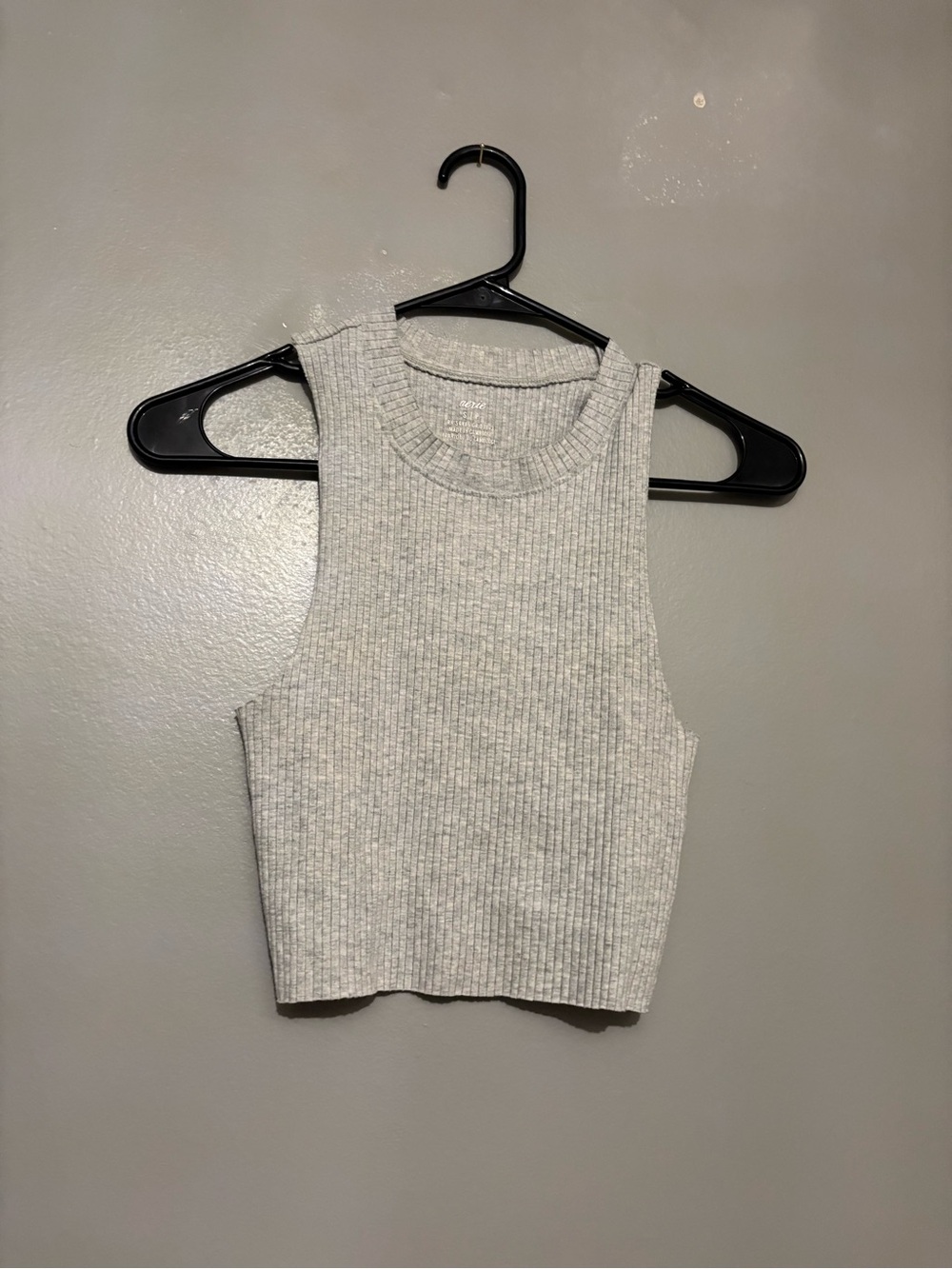 Ribbed Crewneck Crop Tank - Light Gray